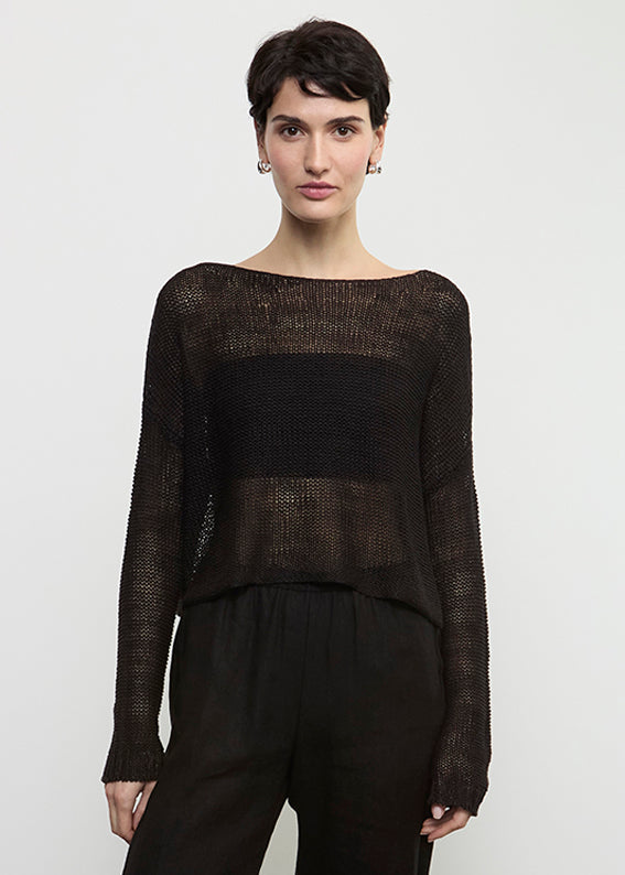 Linen Open Knit Bateau Sweater | Black