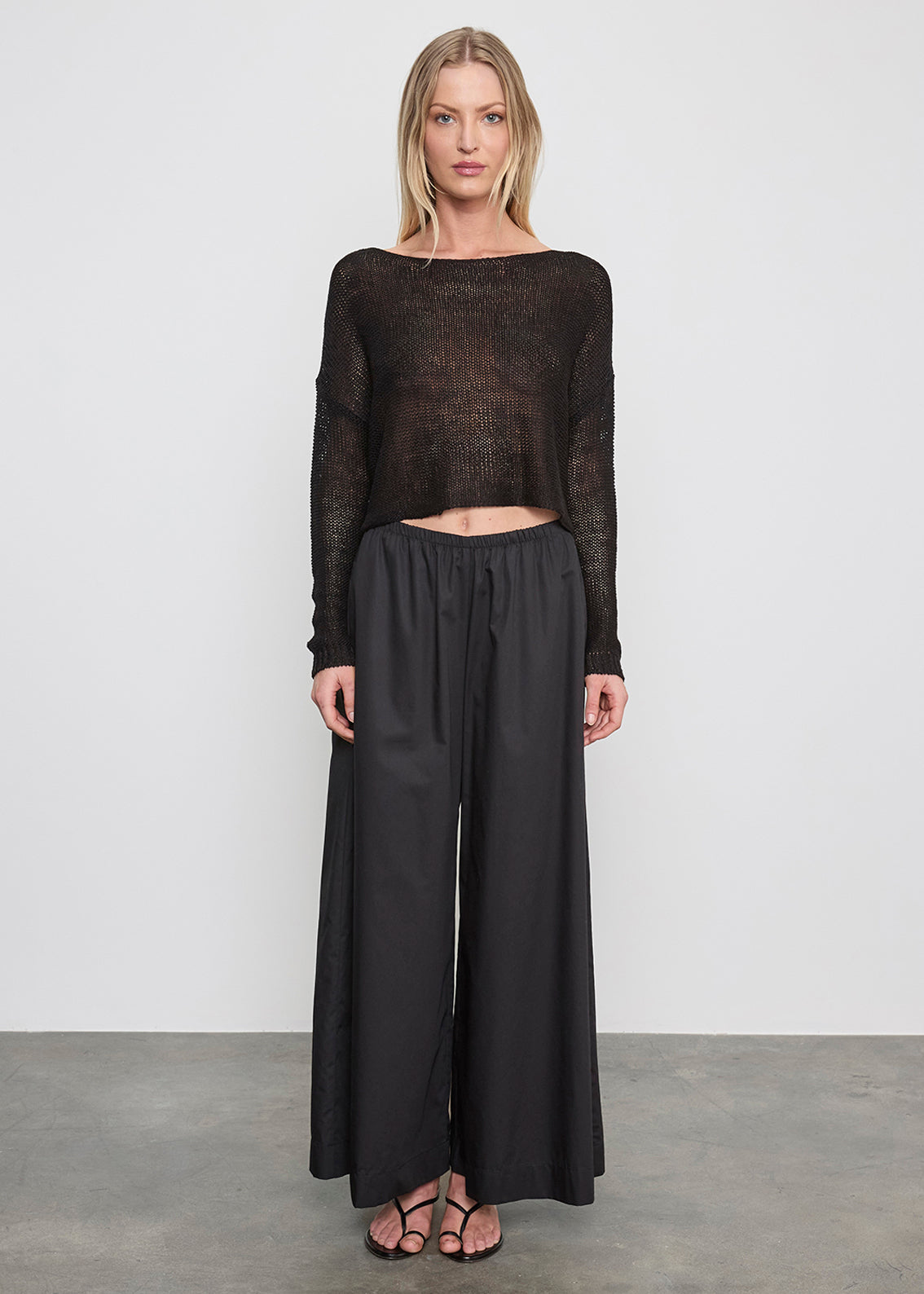 Linen Open Knit Bateau Sweater | Black