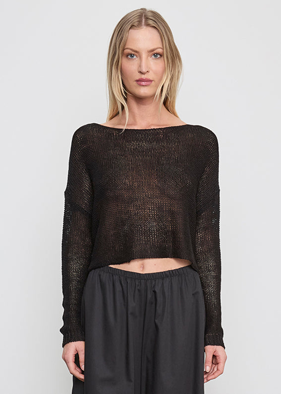Linen Open Knit Bateau Sweater | Black