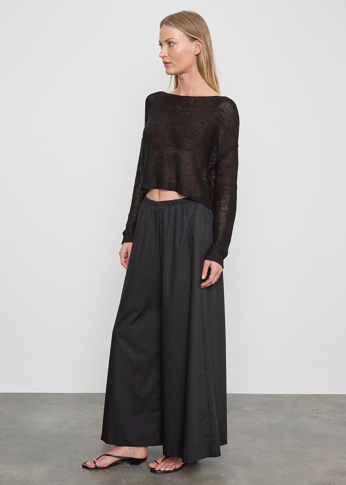 Linen Open Knit Bateau Sweater | Black