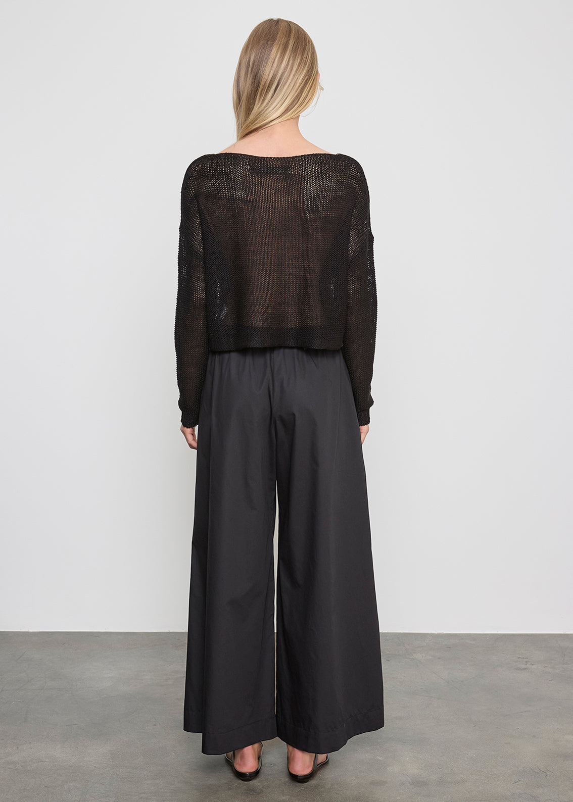 Linen Open Knit Bateau Sweater | Black