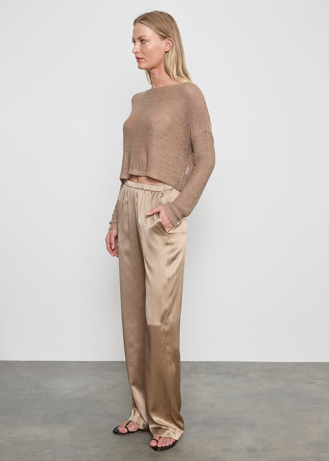 Silk Satin Everywhere Pant | Beige