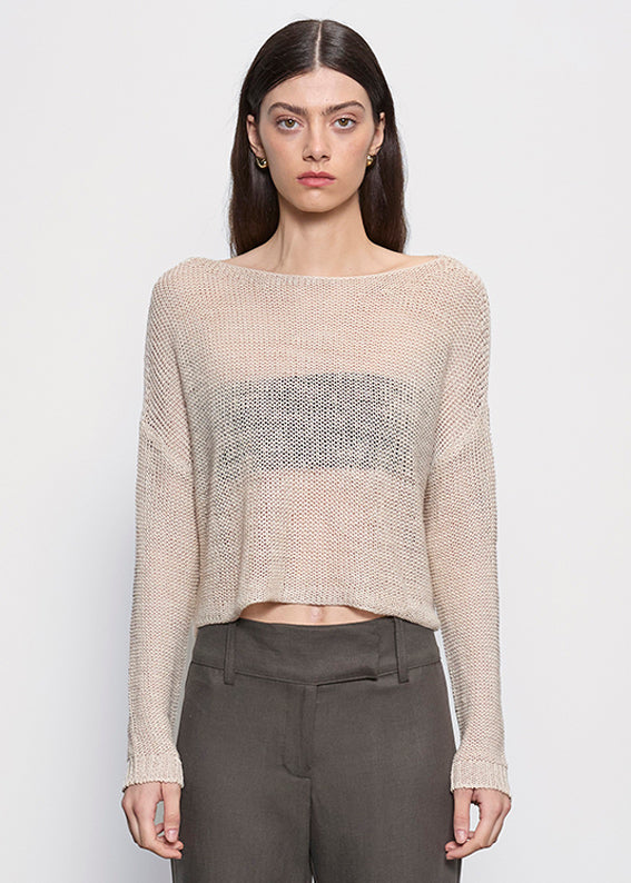 **Pre-Order** Linen Open Knit Bateau Sweater | Pearl Grey