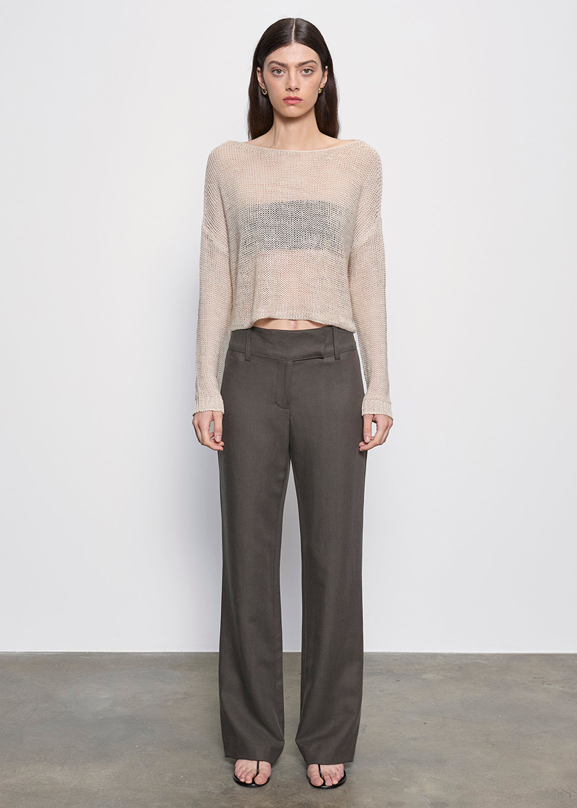 **Pre-Order** Linen Open Knit Bateau Sweater | Pearl Grey