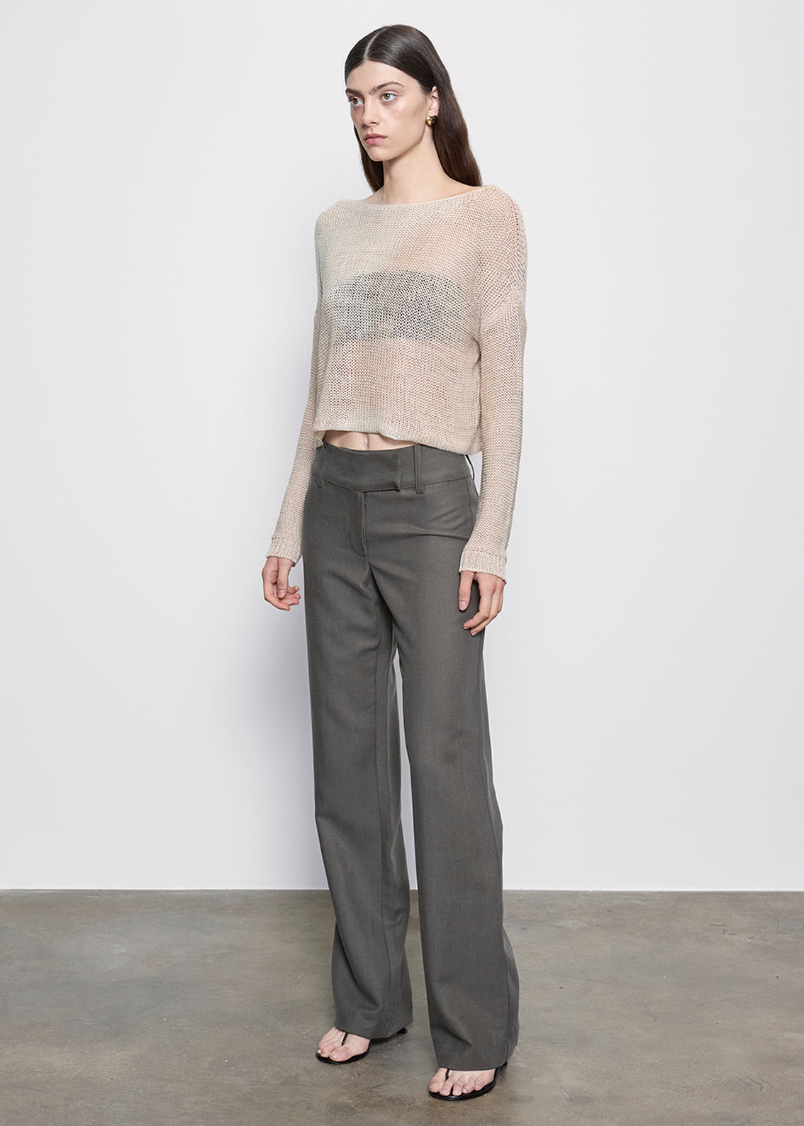 **Pre-Order** Linen Open Knit Bateau Sweater | Pearl Grey