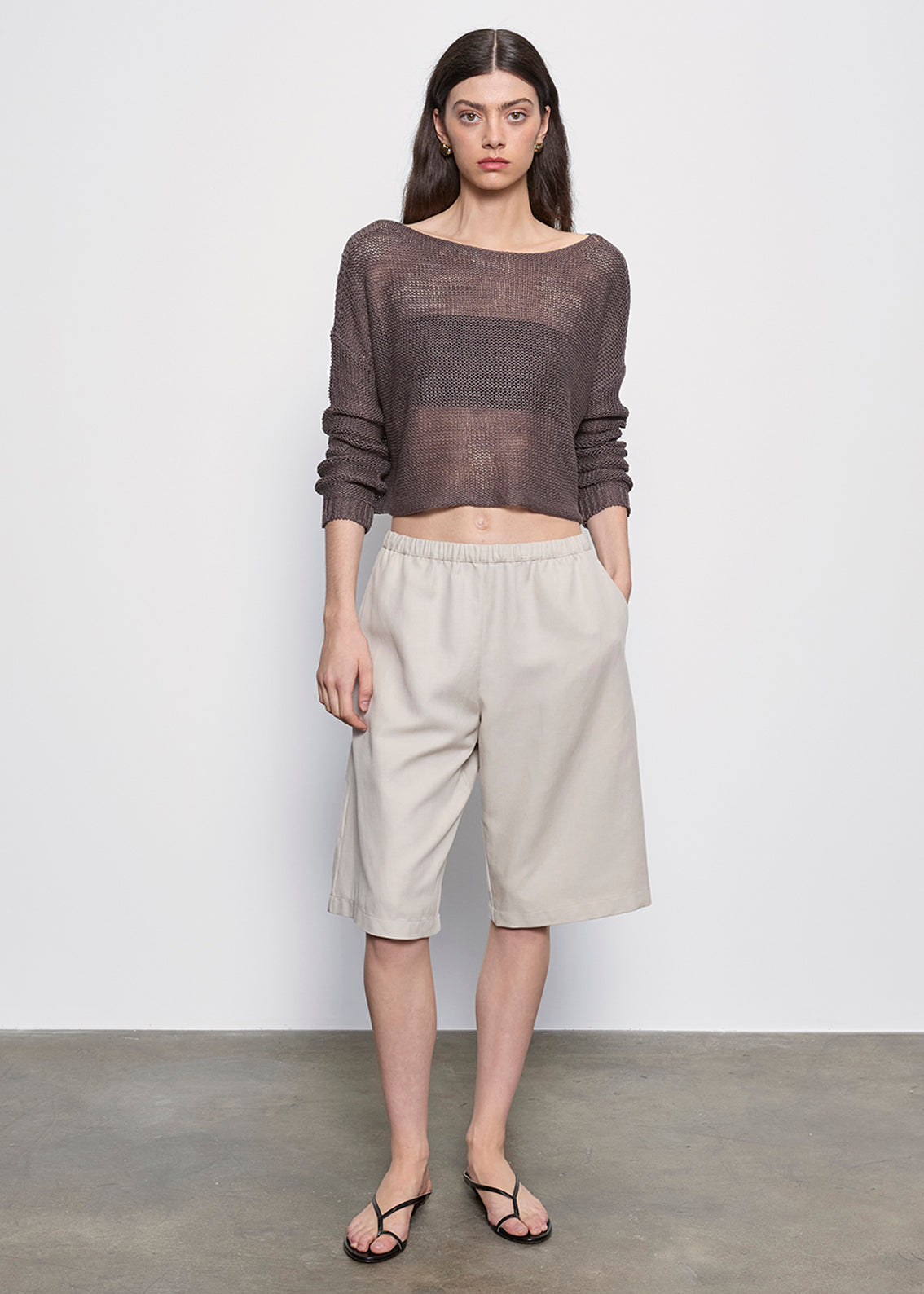 Linen Open Knit Bateau Sweater | Pebble