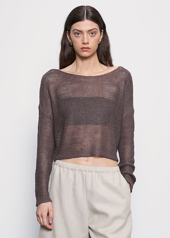 Linen Open Knit Bateau Sweater | Pebble