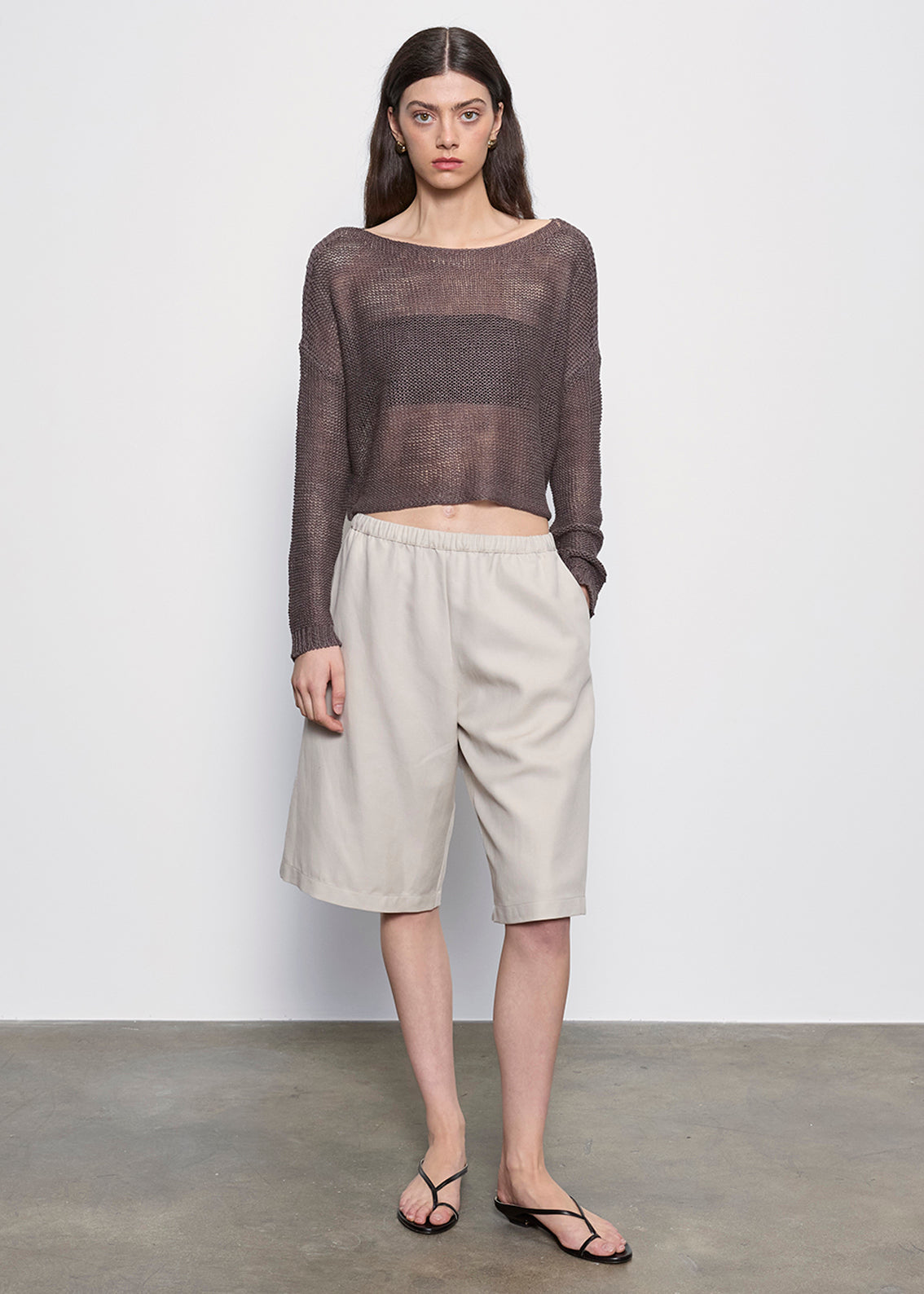 Linen Open Knit Bateau Sweater | Pebble