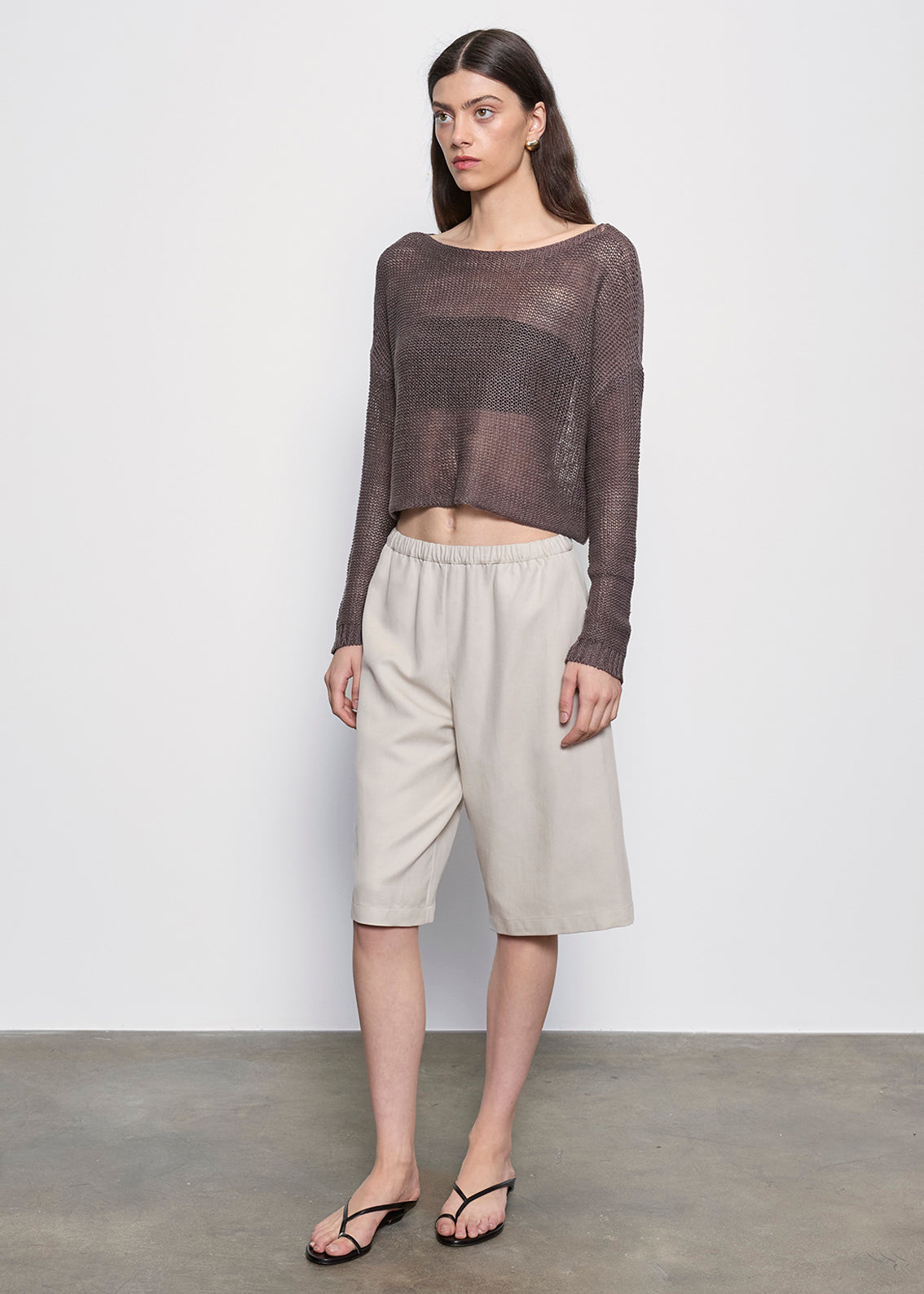 Linen Open Knit Bateau Sweater | Pebble