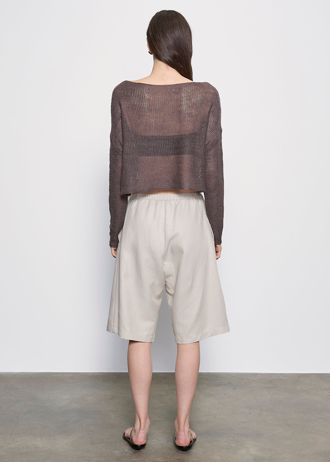 Linen Open Knit Bateau Sweater | Pebble