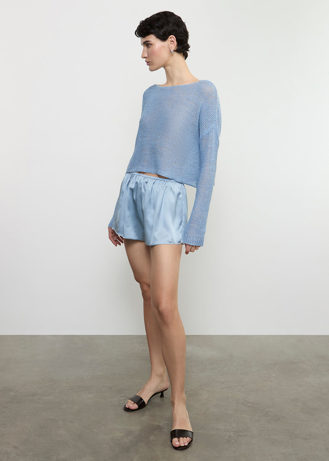 Linen Open Knit Bateau Sweater | Sky