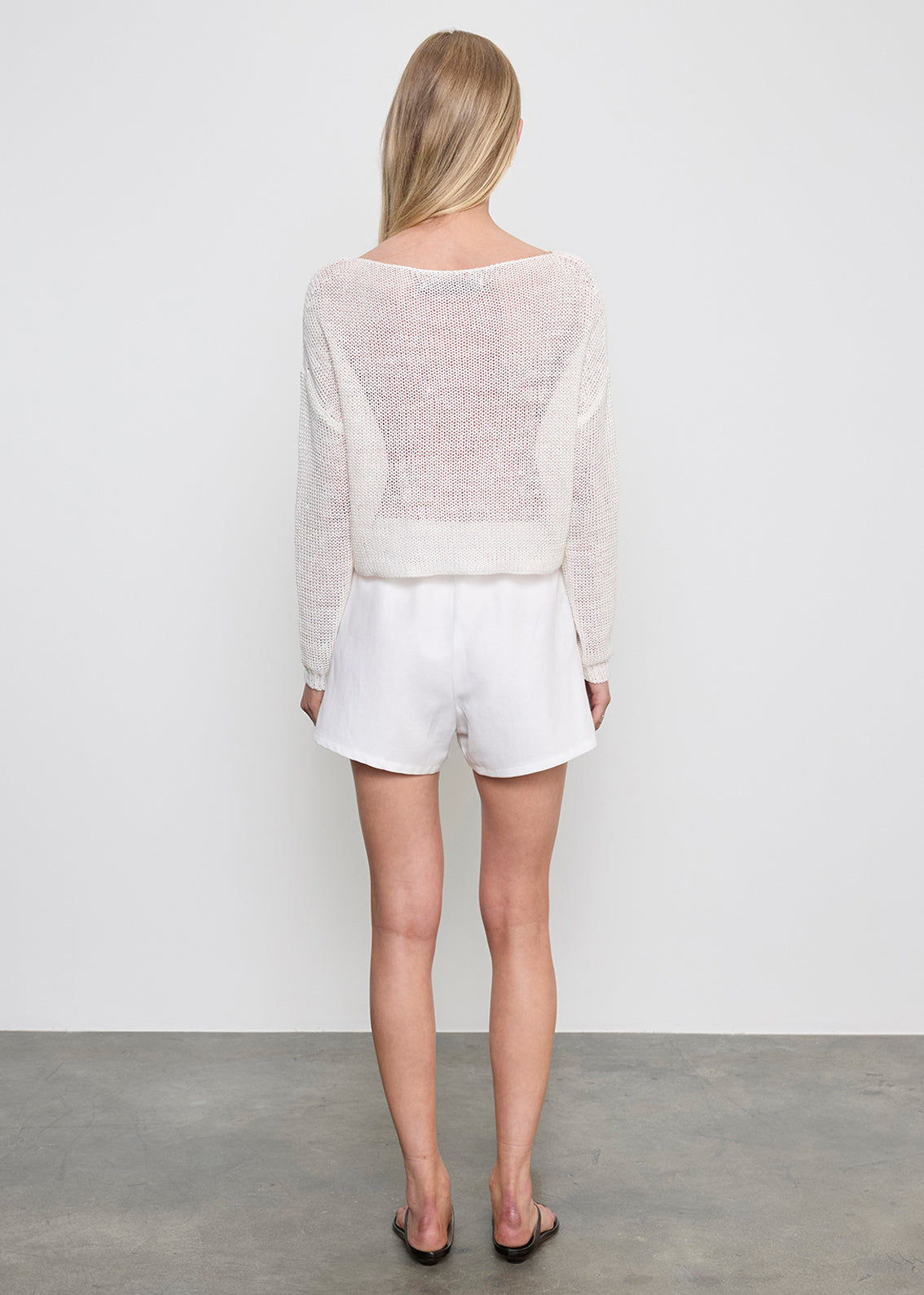 Linen Open Knit Bateau Sweater | White