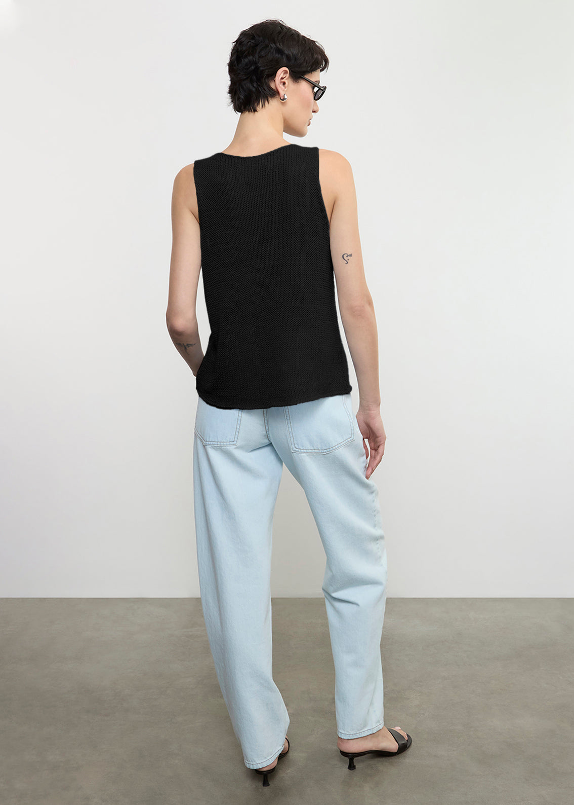 Linen Open Knit Tank | Black