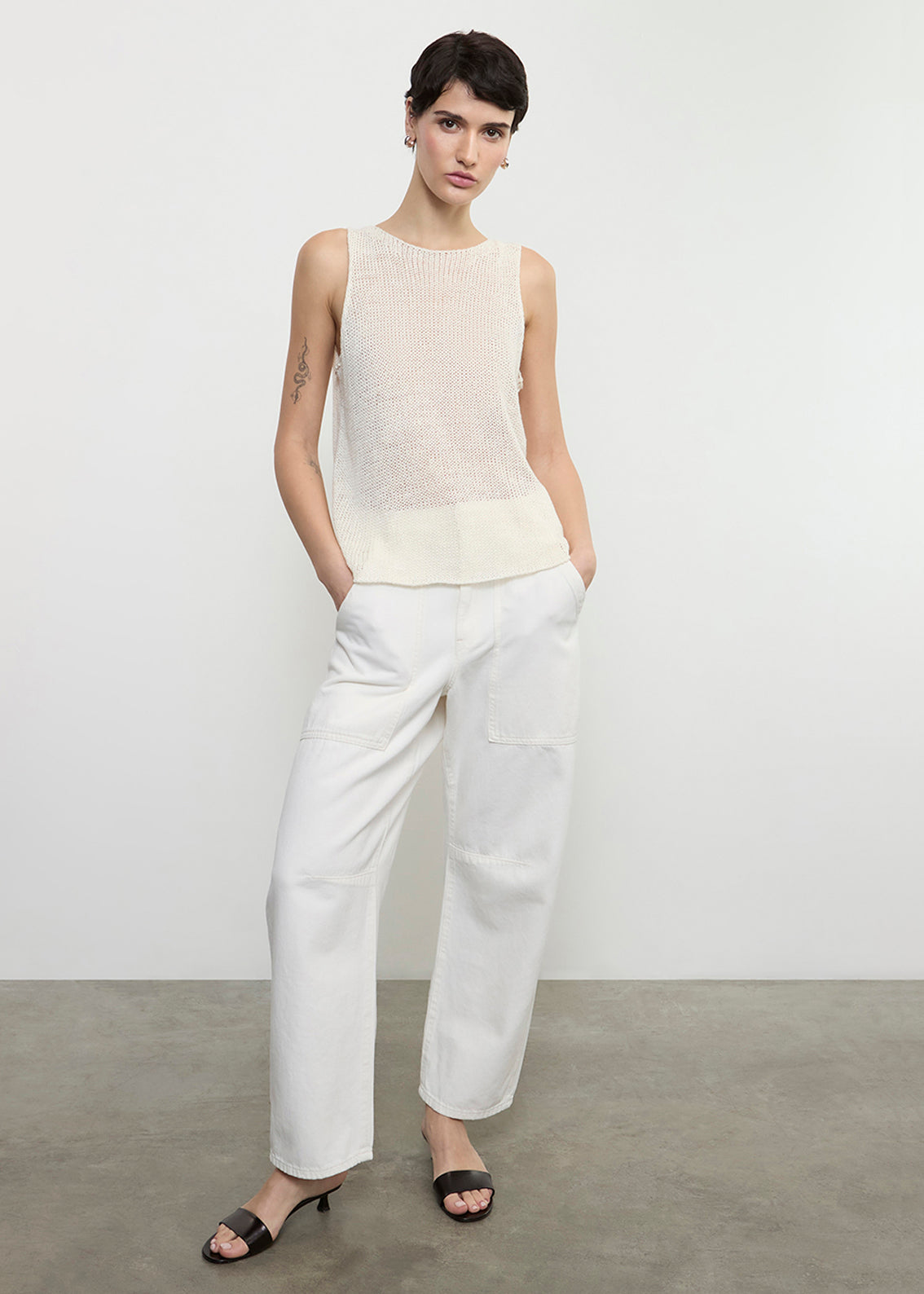 Linen Open Knit Tank | White
