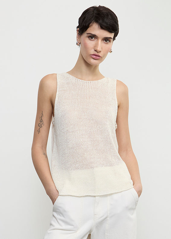 Linen Open Knit Tank | White