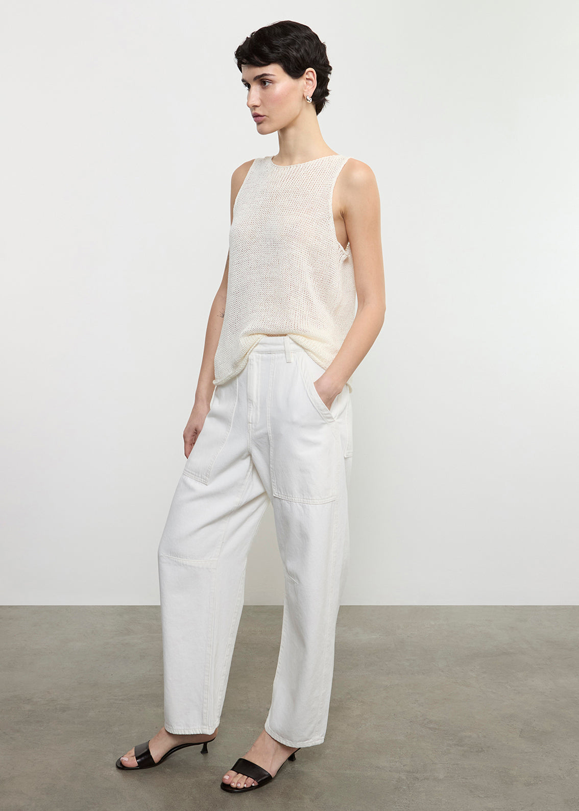 Linen Open Knit Tank | White