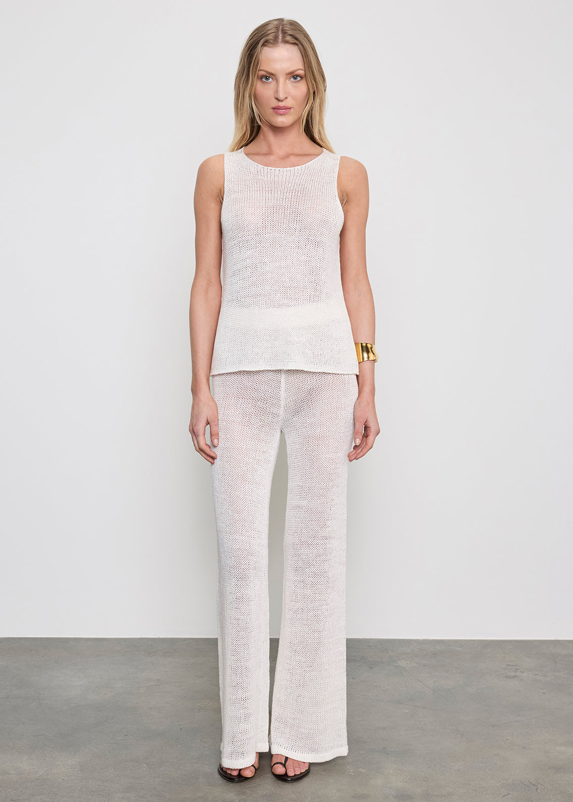 Linen Open Knit Tank | White