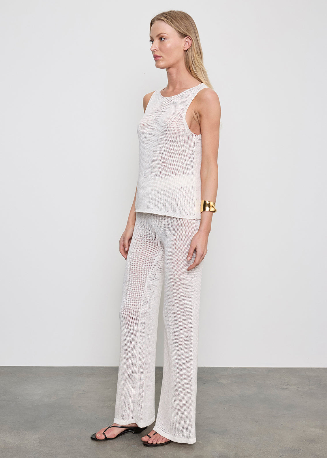 Linen Open Knit Tank | White
