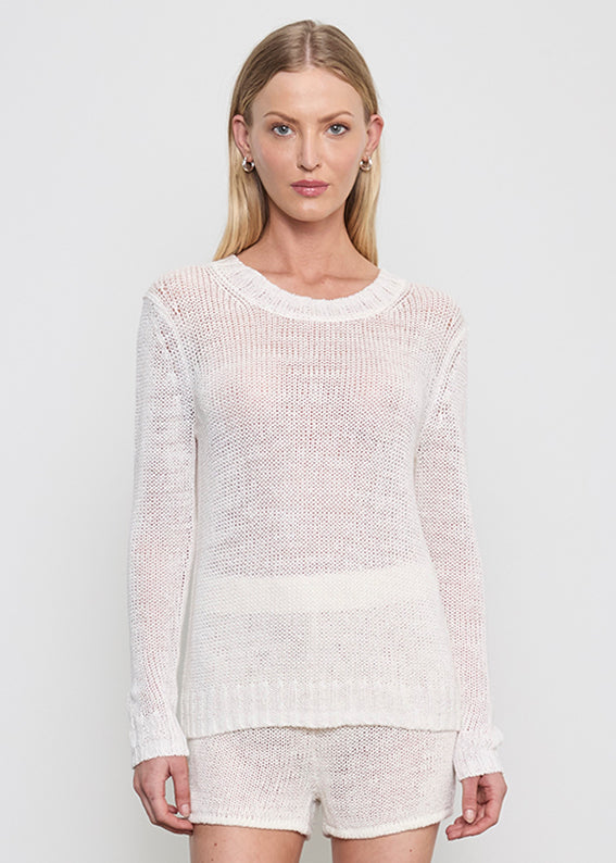 Linen Open Knit Crewneck | White