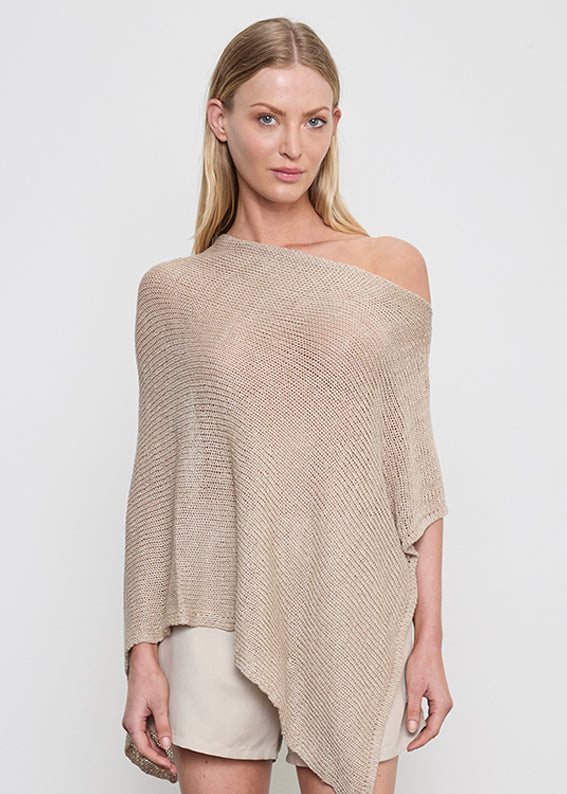 Linen Open Knit Poncho | Oatmeal