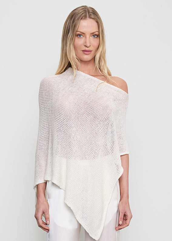 Linen Open Knit Poncho | White