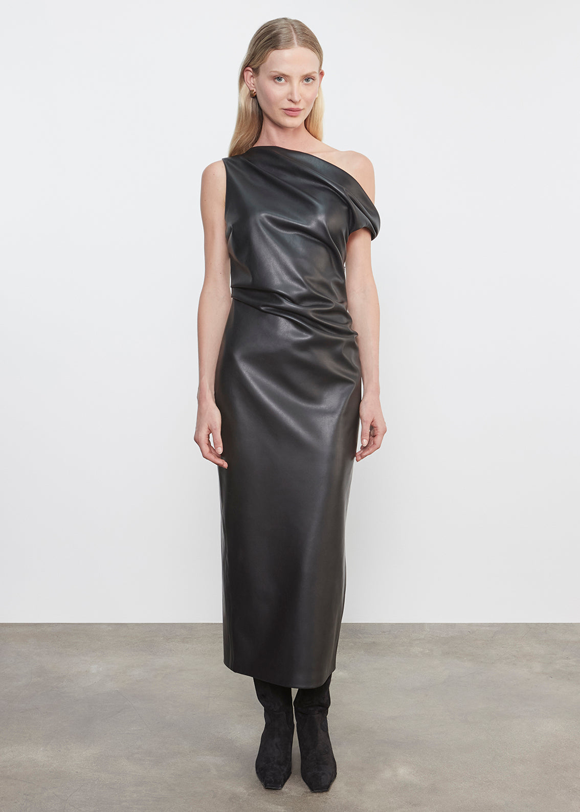 Leather Sculpted Dress | Black