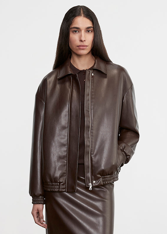 Leather Bomber Jacket | Dark Brown