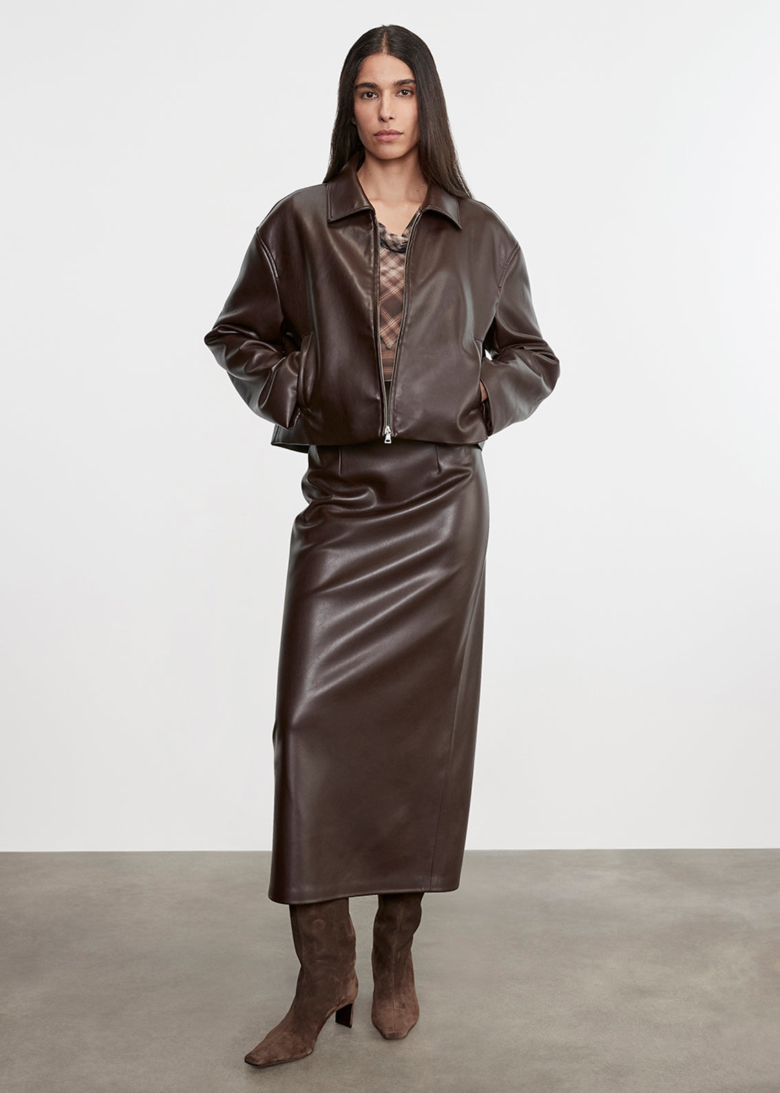 Leather Minimal Jacket | Dark Brown