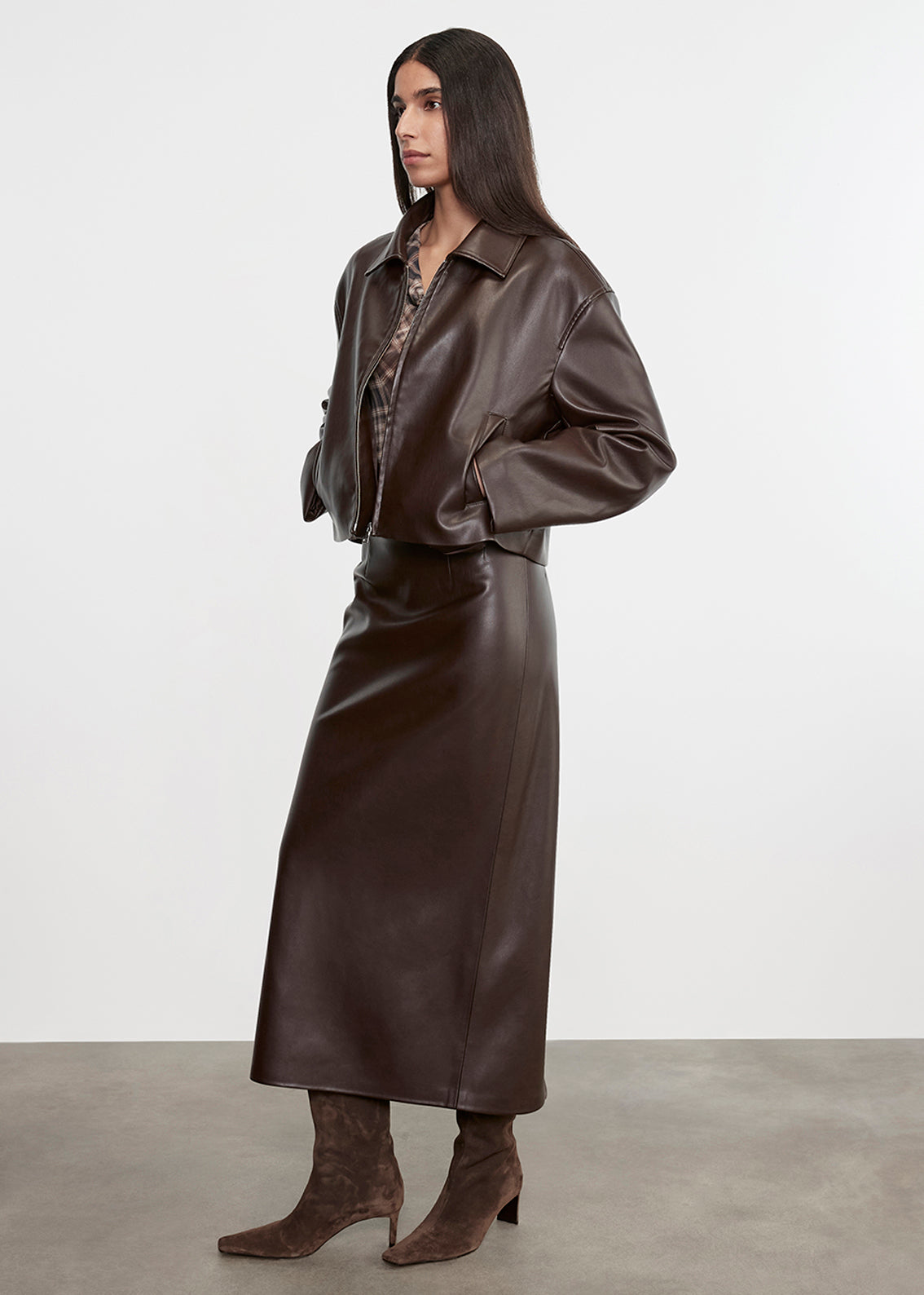 Leather Minimal Jacket | Dark Brown