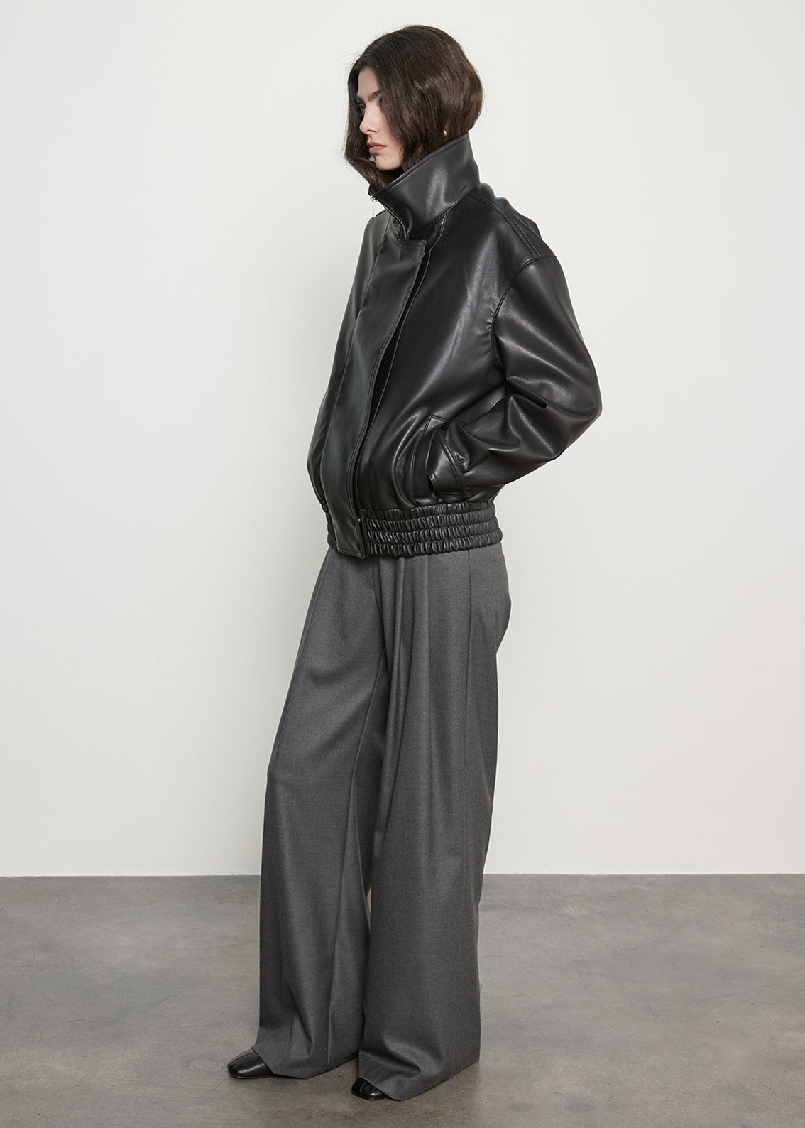 Funnel Neck Leather Jacket | Black