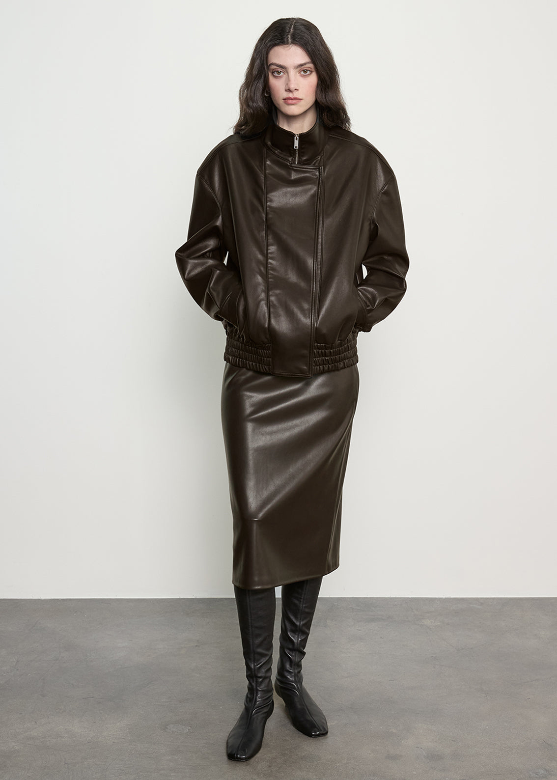 Leather Minimal Skirt | Coffee