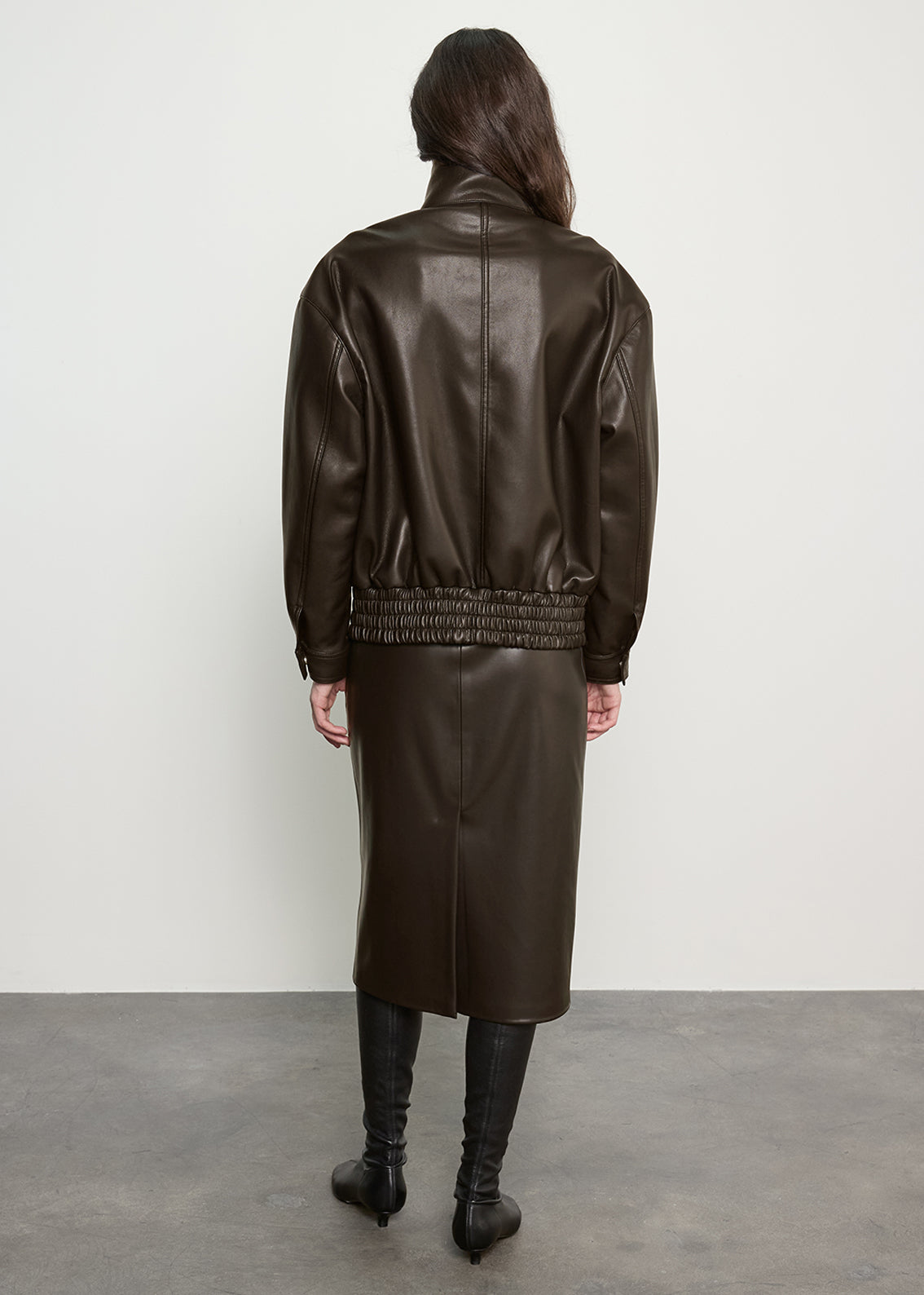Funnel Neck Leather Jacket | Coffee
