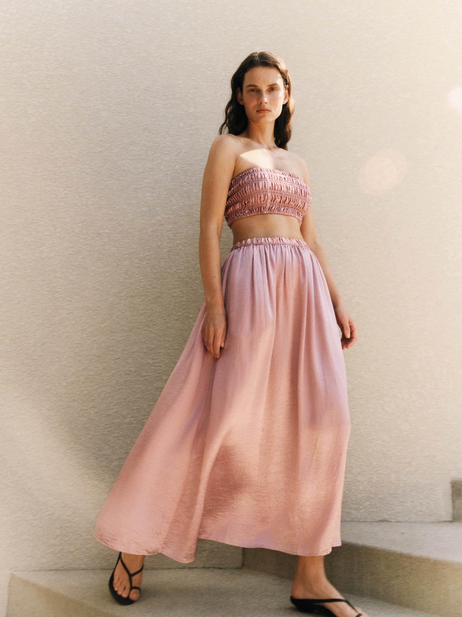 Textured Satin Celeste Skirt | Rose Blush