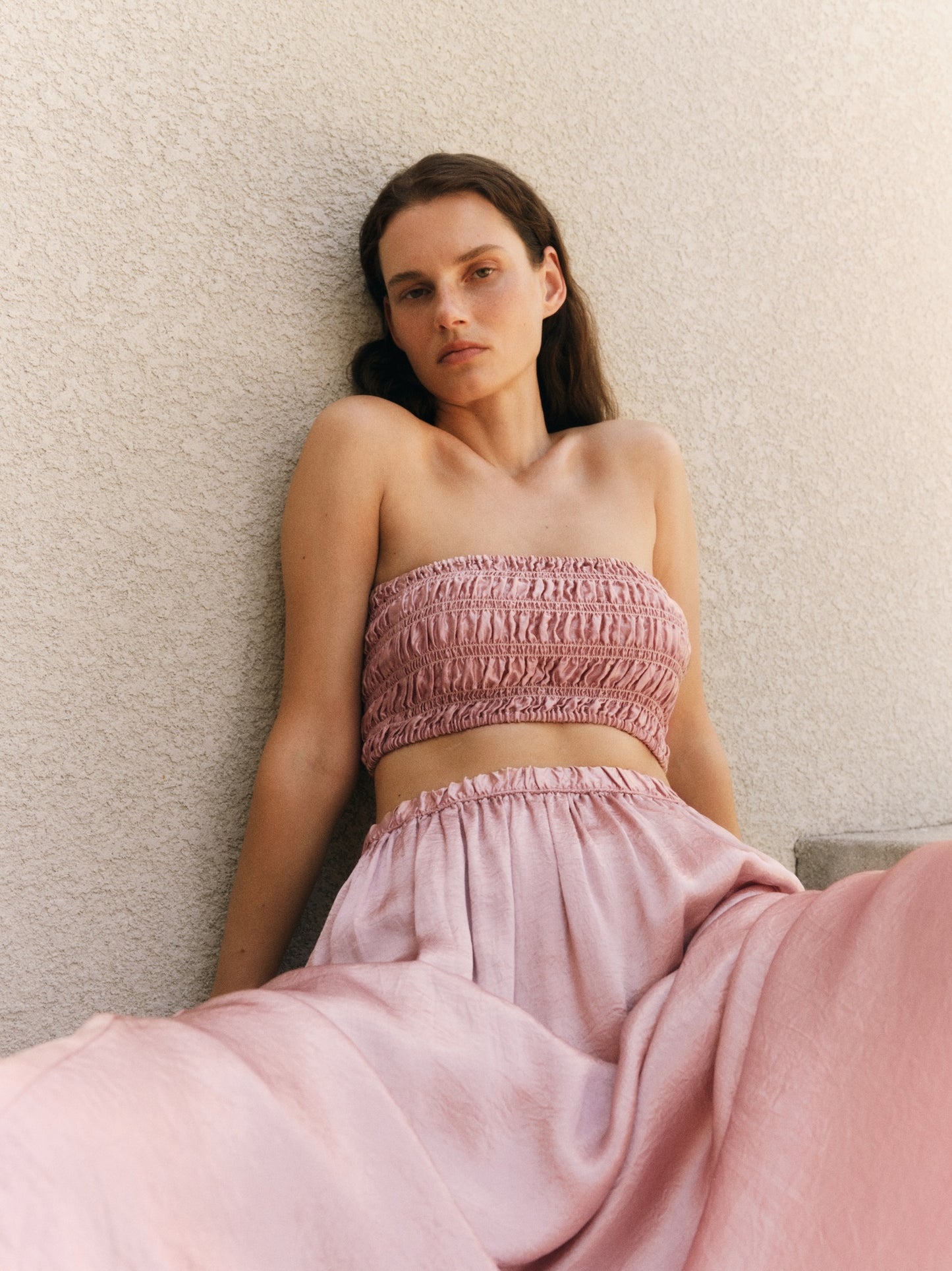 Textured Satin Celeste Skirt | Rose Blush