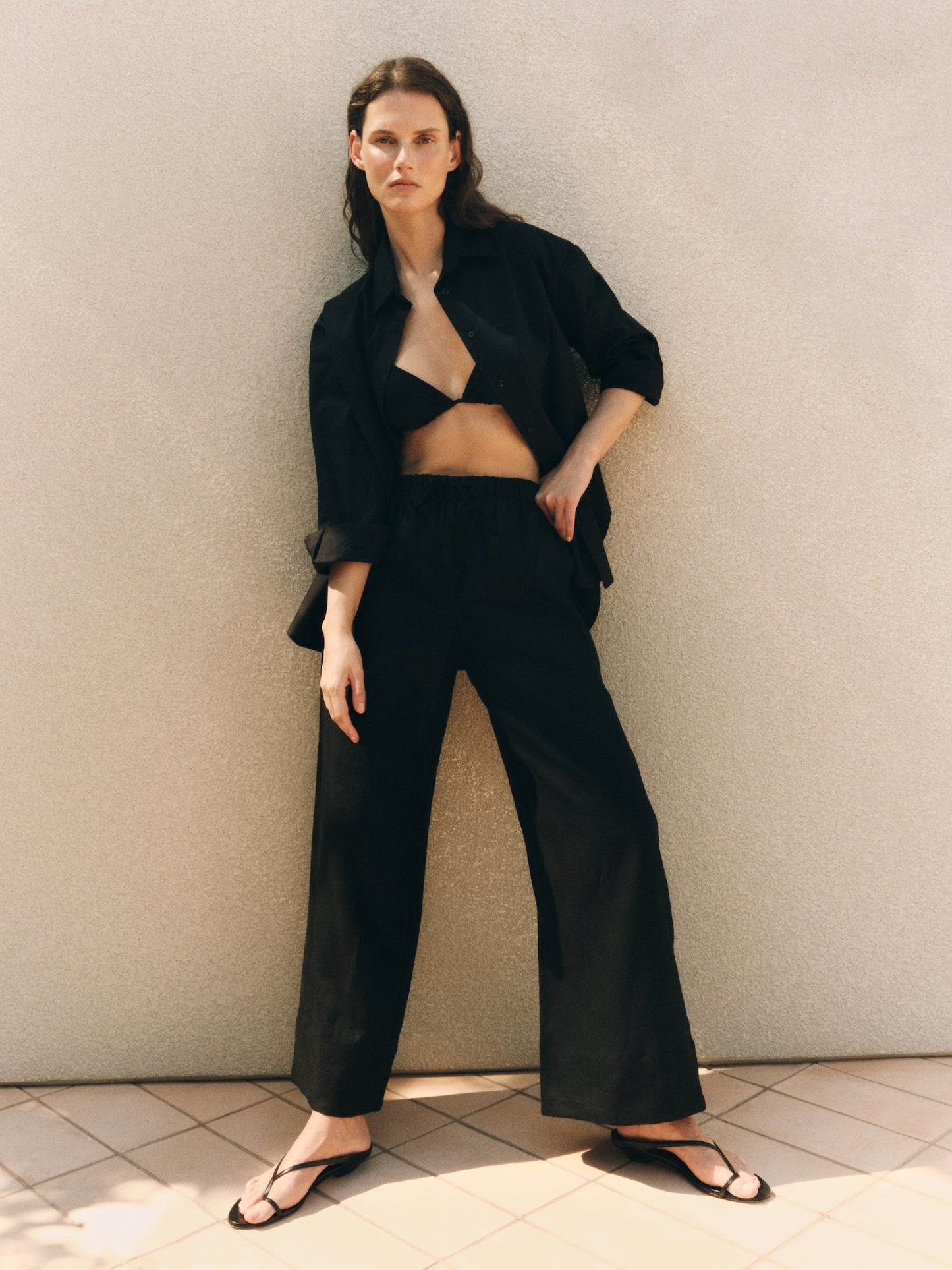 Linen Cropped Summer Pant | Black