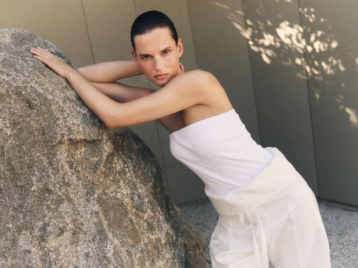 Cotton Rib Bandeau Top | White
