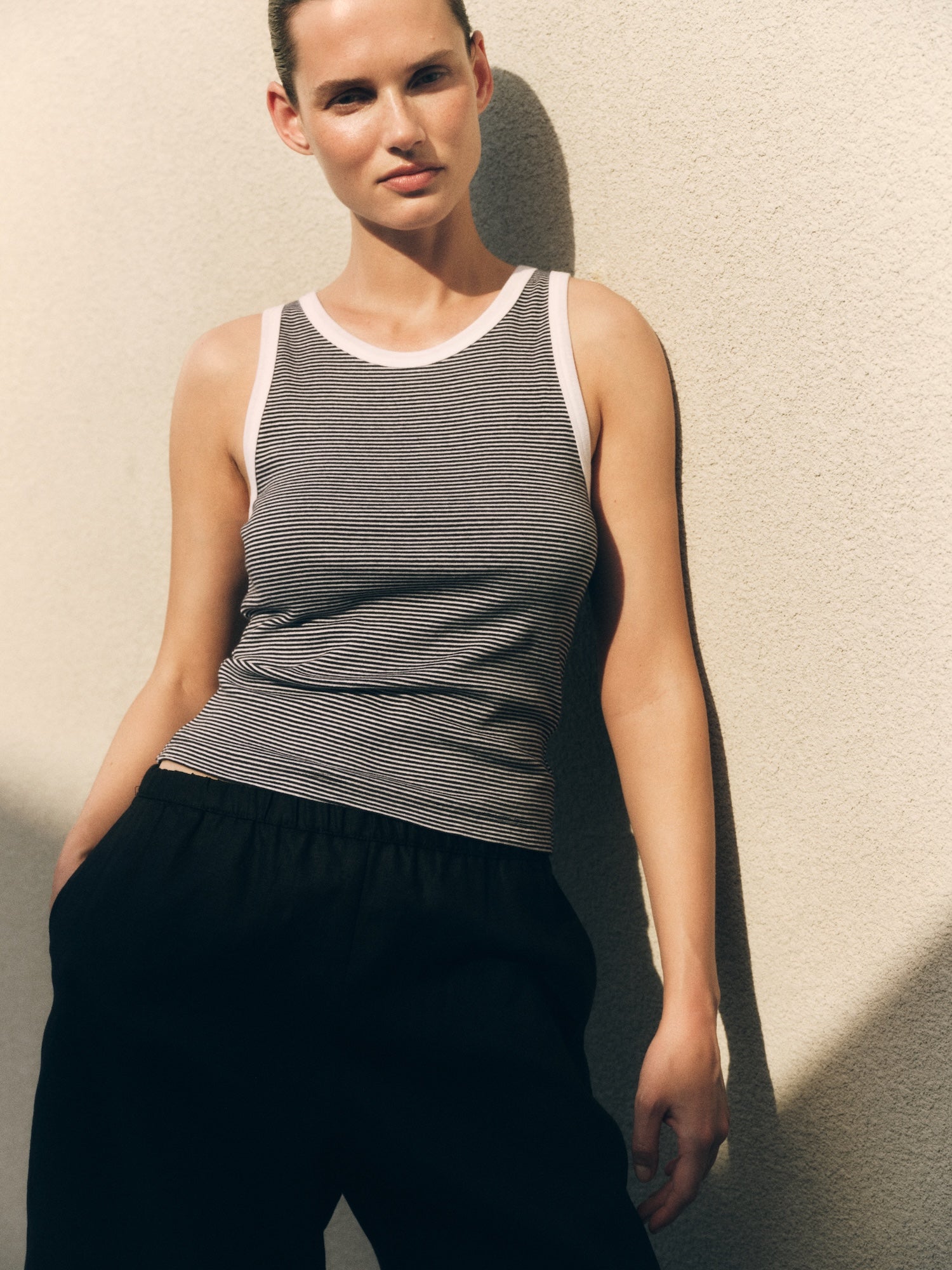 Cotton Mini Stripe Tank | Black/White Stripe