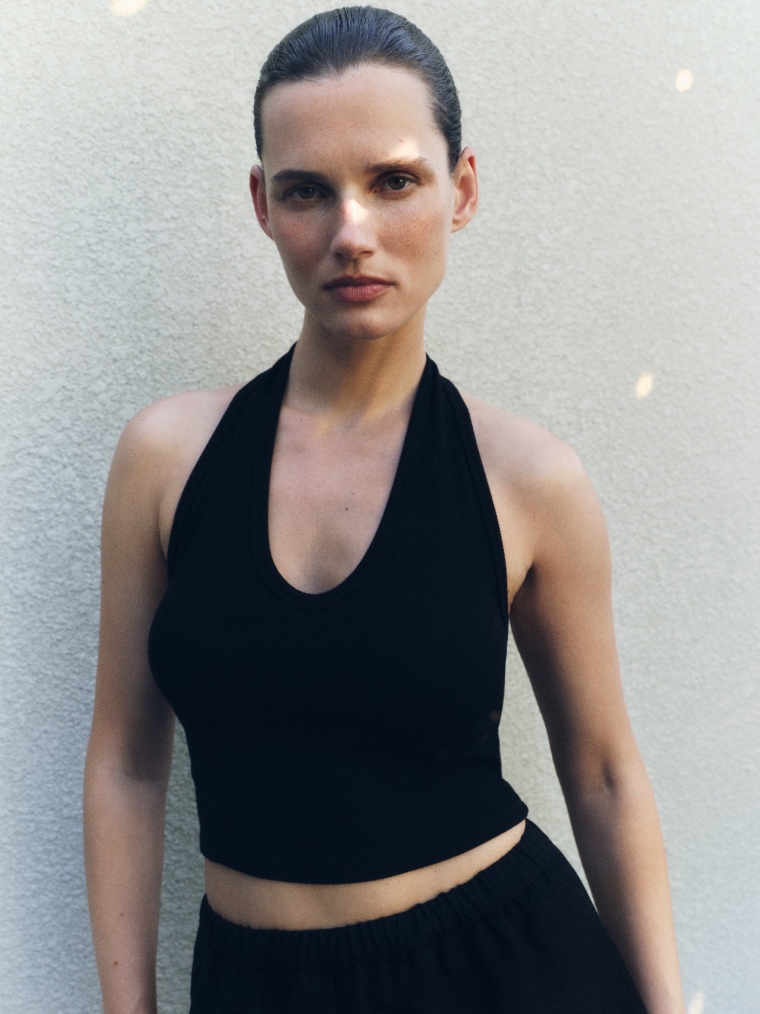 Fluid Silk Rib U Halter | Black – Enza Costa