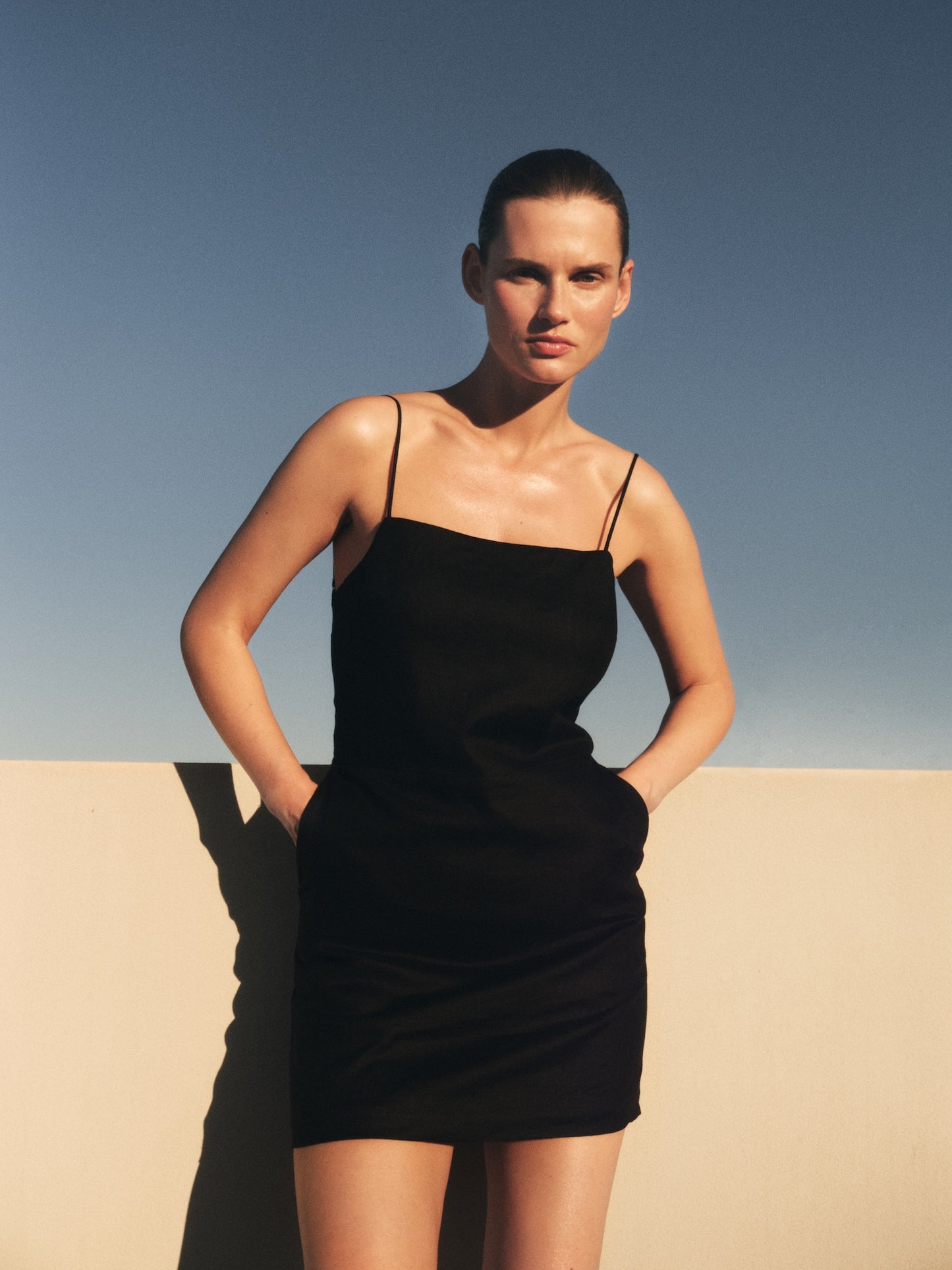Linen Apron Mini Dress | Black