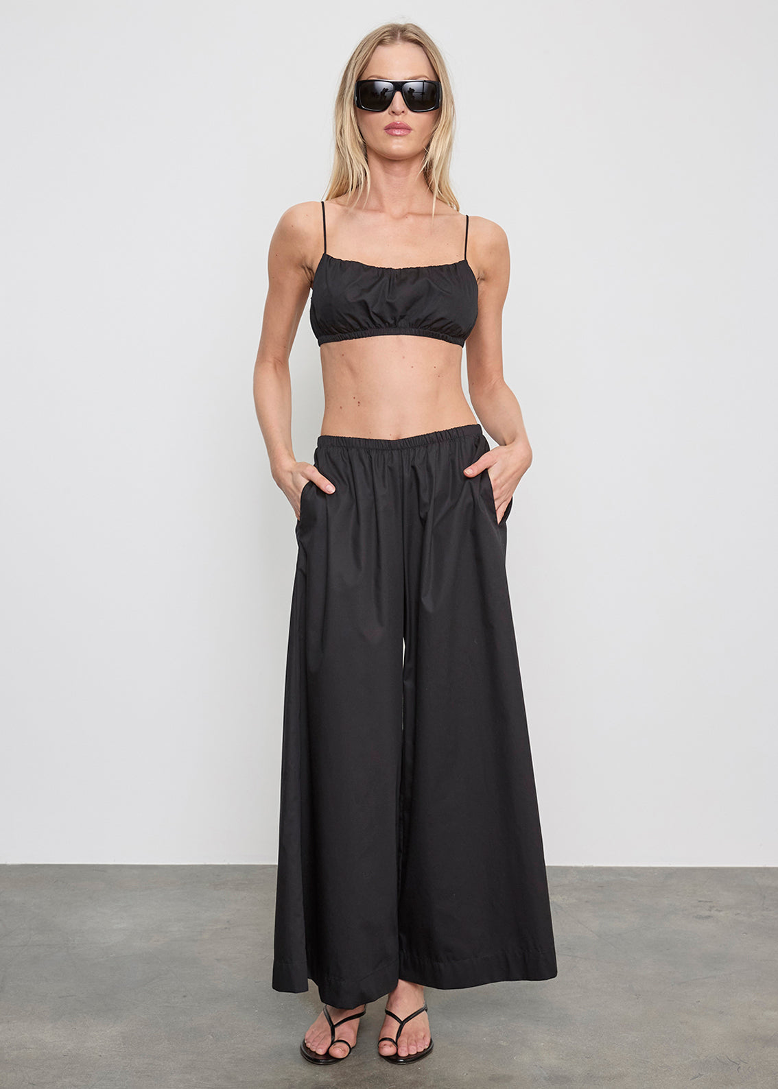 Cotton Cropped Palazzo Pant | Black