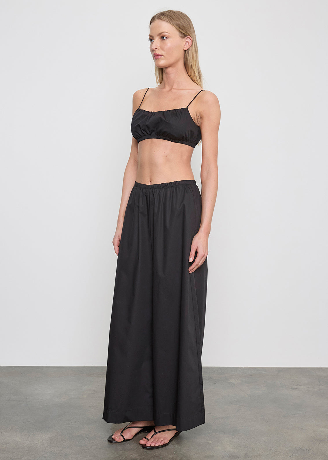 Cotton Cropped Palazzo Pant | Black
