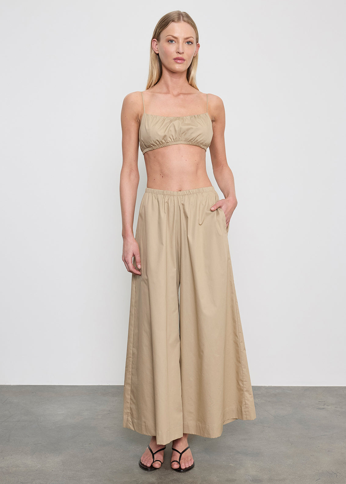 Cotton Cropped Palazzo Pant | Dark Khaki