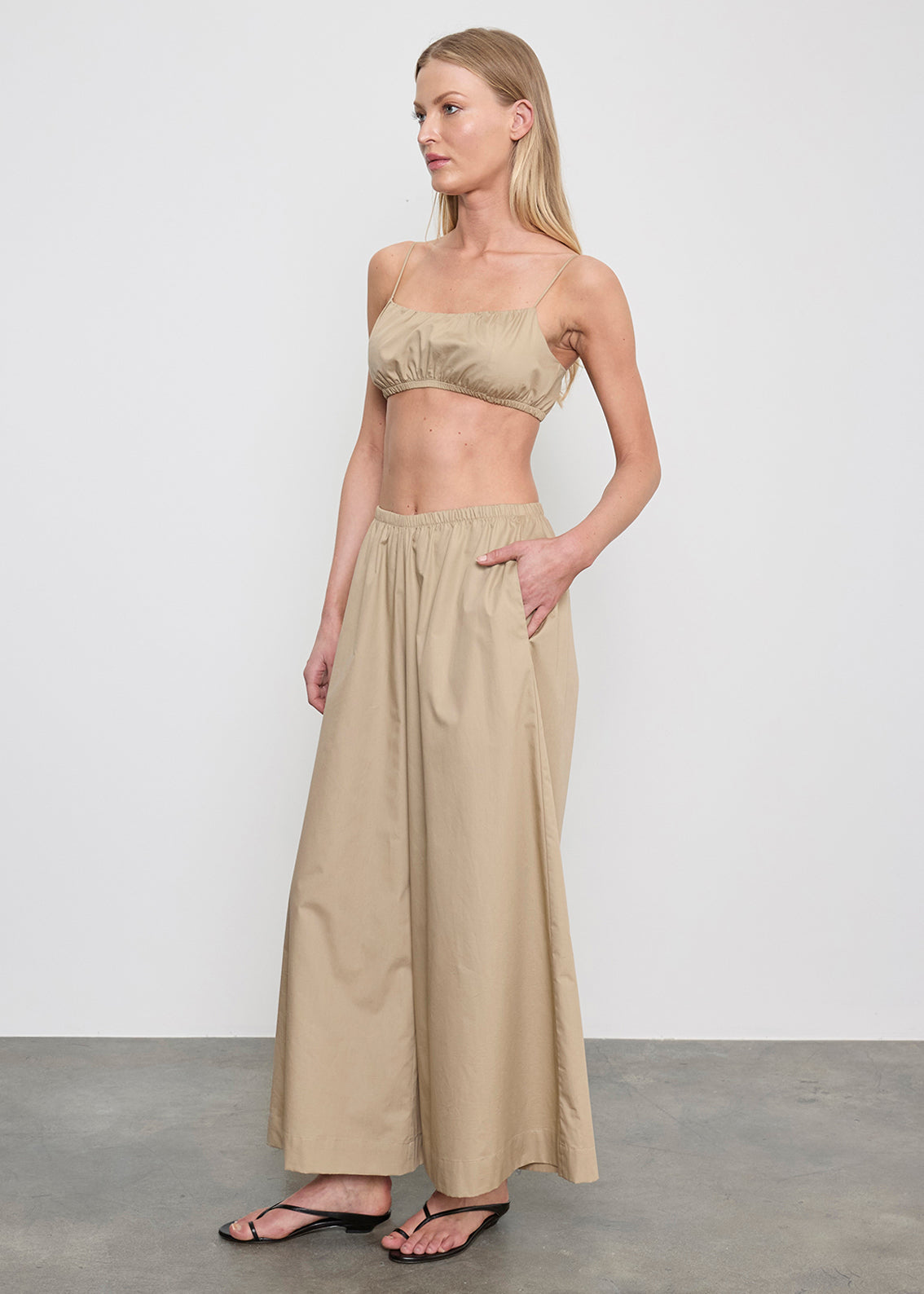 Cotton Cropped Palazzo Pant | Dark Khaki