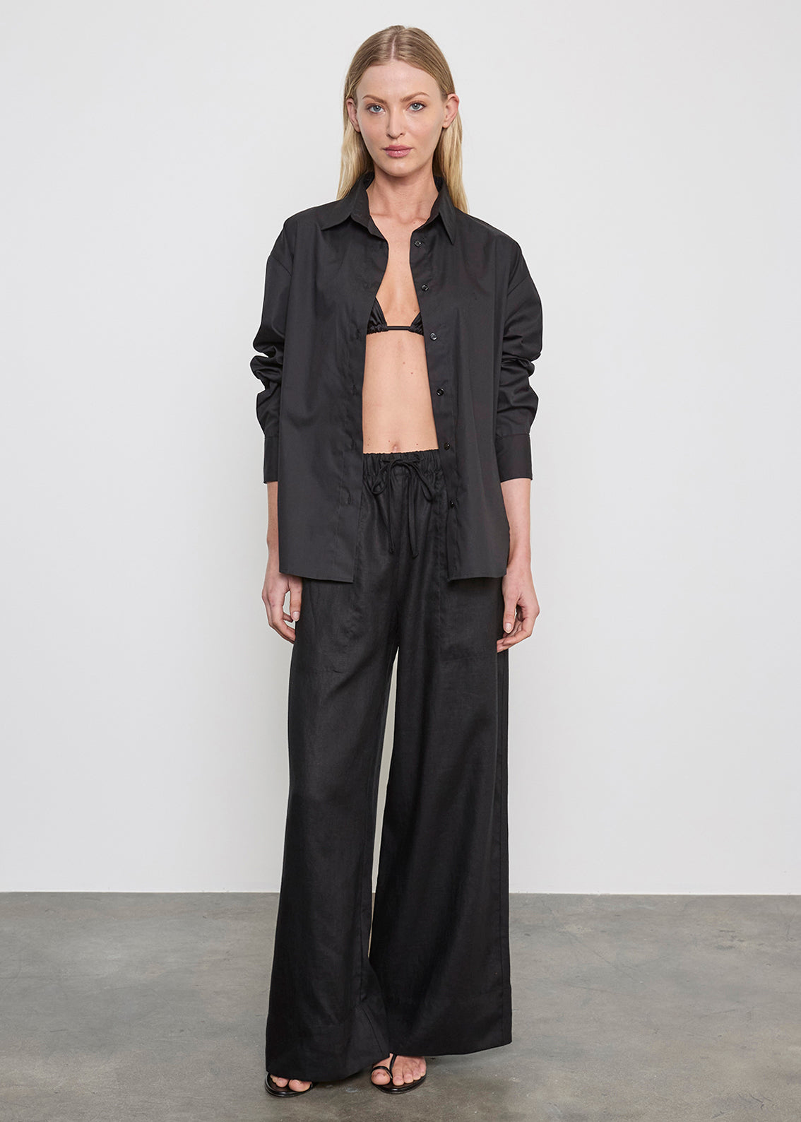Linen Cropped Summer Pant | Black