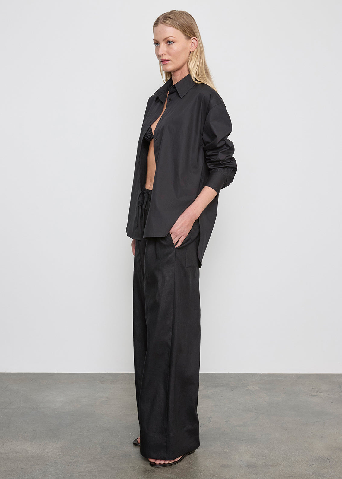 Linen Cropped Summer Pant | Black