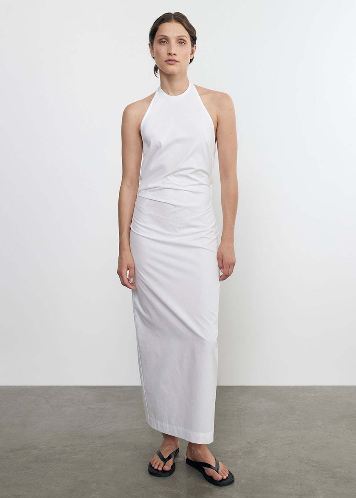 halter poplin dress in white 