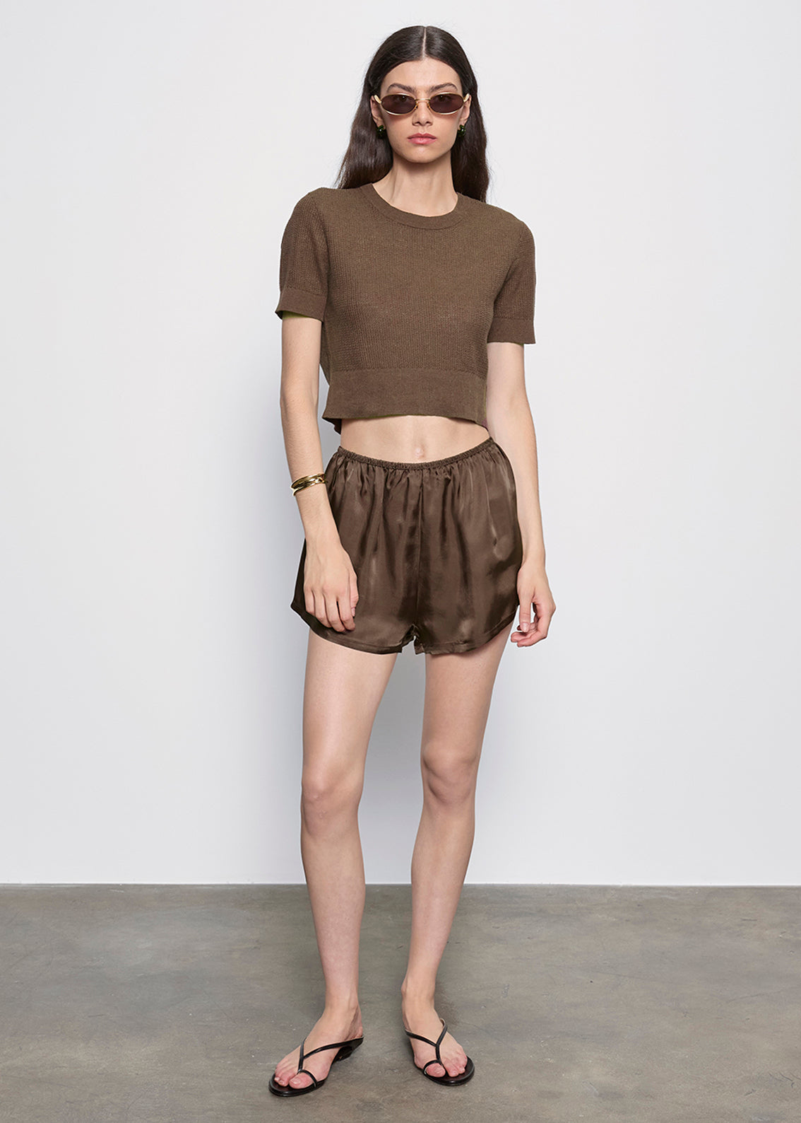 Linen Open Knit Cropped S/S | Chocolate – Enza Costa