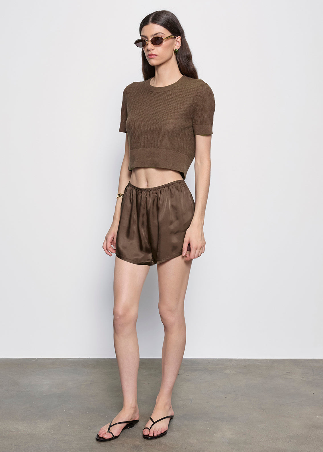 Linen Open Knit Cropped S/S | Chocolate – Enza Costa