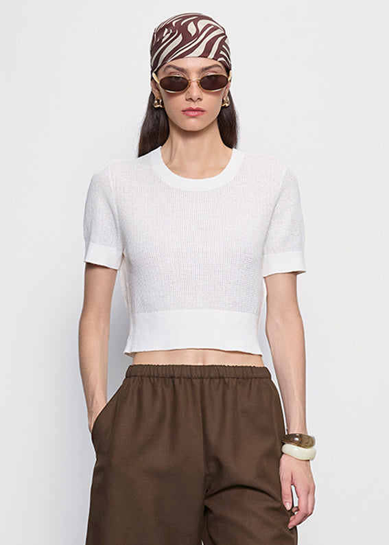 Linen Open Knit Cropped S/S | Off White