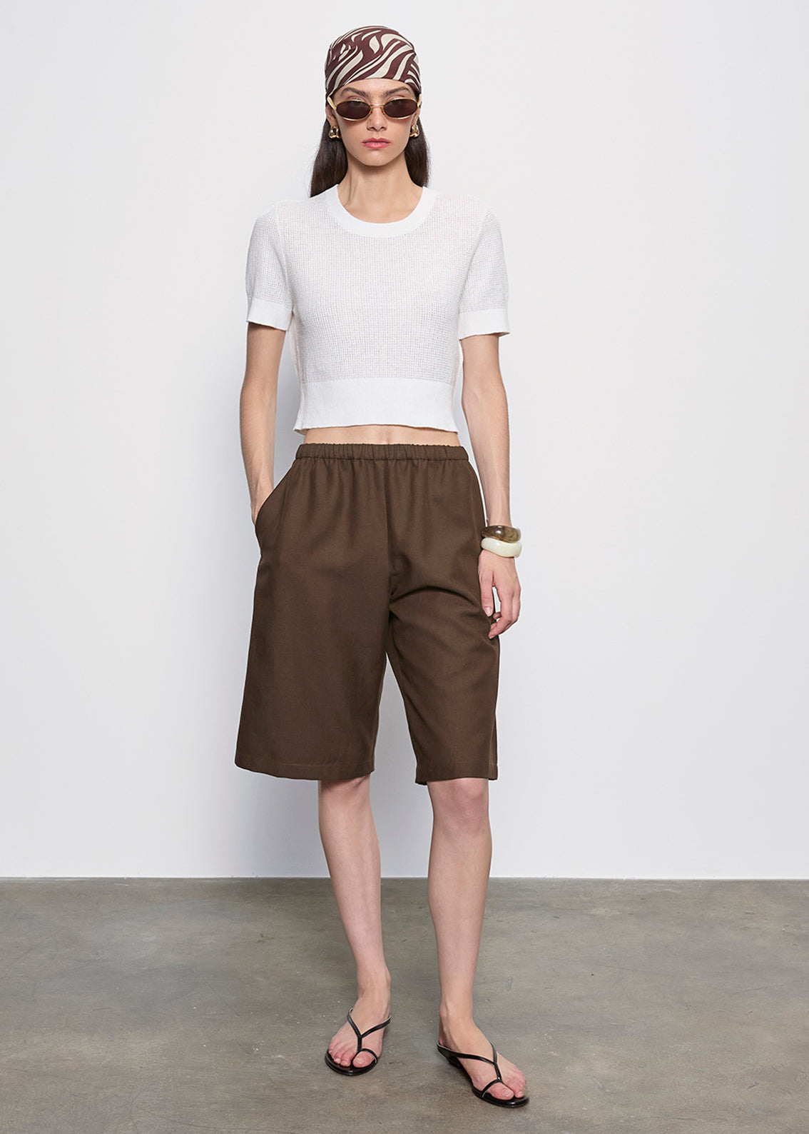 Linen Open Knit Cropped S/S | Off White